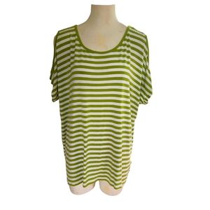 Michael Michael Kors Lime Green and White Stripped Cold Shoulder Shirt Sz 1X